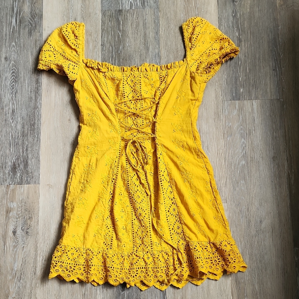 MAJORELLE Yellow Lace-Up Mini Dress